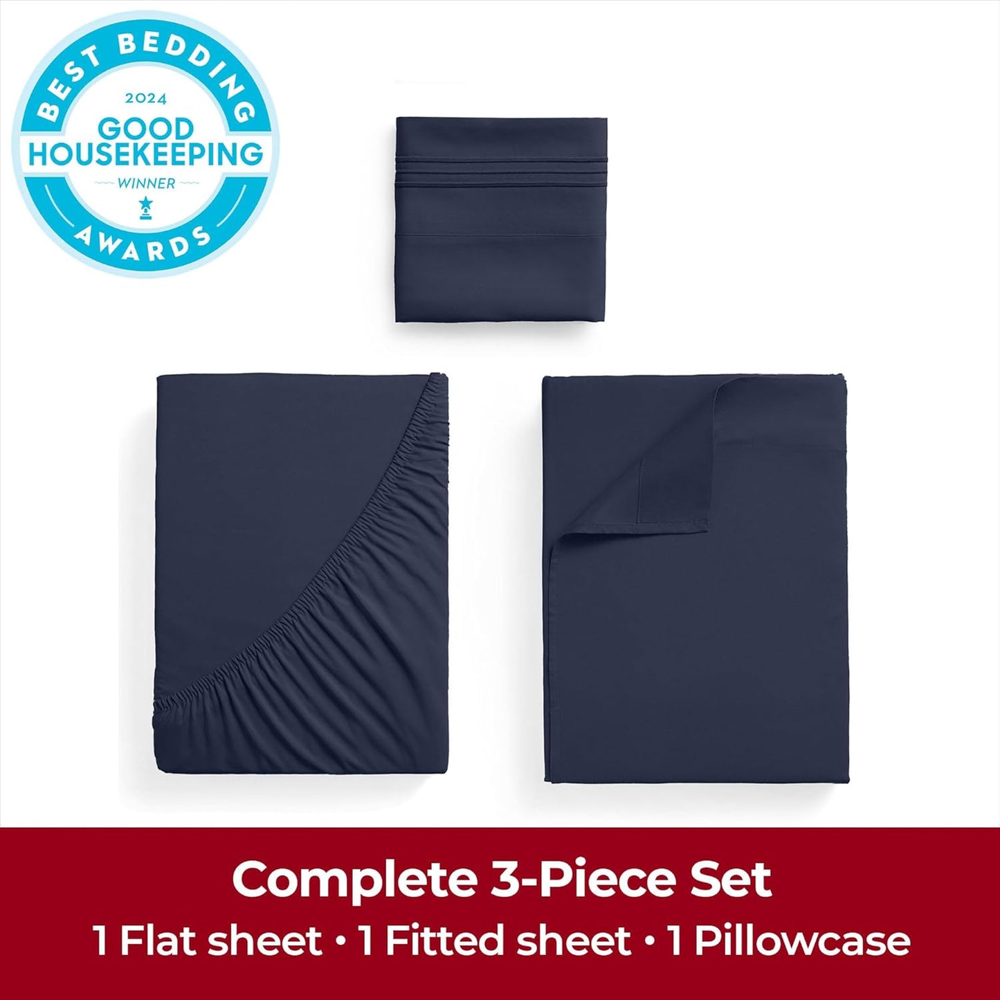 Mellanni Twin XL Sheets Set - 3 PC Iconic Collection Bedding - Hotel Luxury, Extra Soft, Cooling Bed Sheets - Wrinkle, Fade, Stain Resistant (Twin Extra Long, Navy Blue)