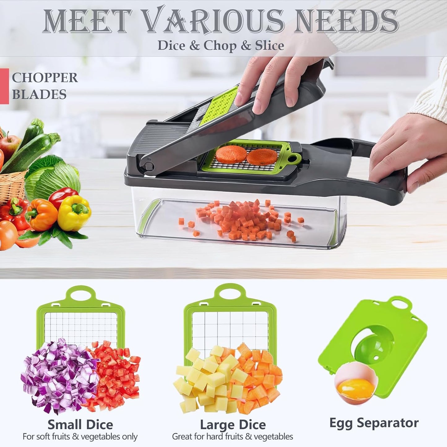 Pro-Series 16-in-1 Vegetable Chopper, Dewpeton Mandoline Slicer, Veggie Chopper, Food Chopper with Container, Vegetable Cutter Chopper & Spiralizer for Onion Salad (Home Essential Gadget & Kitchen)