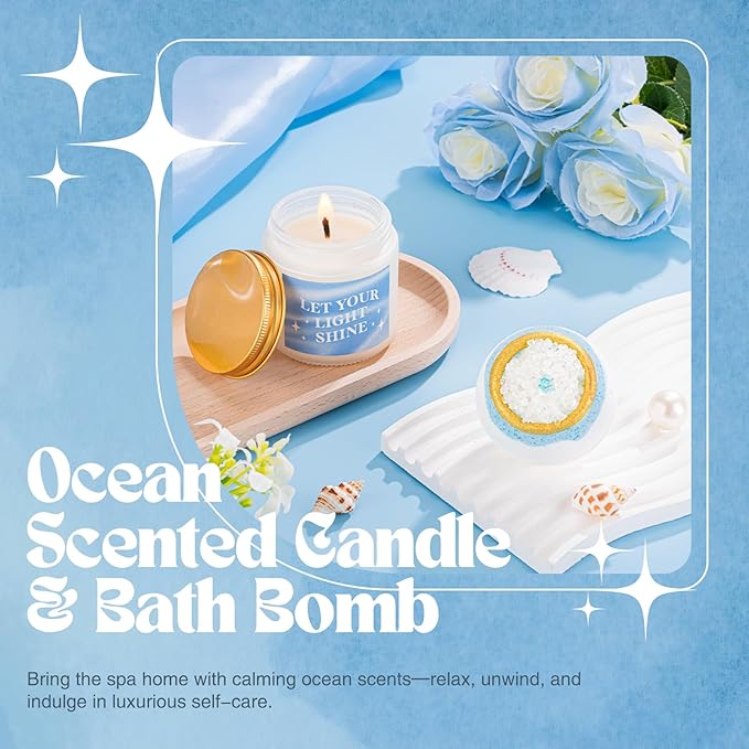Gifts for Women, 8pcs Ocean Happy Birthday Gifts for Women, Christmas Ideas Inspirational Get Well Soon Gift Baskets Mothers Day Box w/ Seashell Tote Bag for Her Mom Sister Friend Friendship