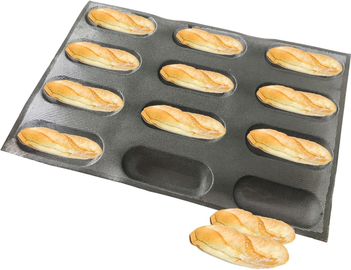 Bluedrop Silicone Baby Sandwich Forms Hot Dog Bread Molds Eclair Sheets Non Stick Bakery Trays Rolls Baking Sheets 12 Caves 6.5 Inch