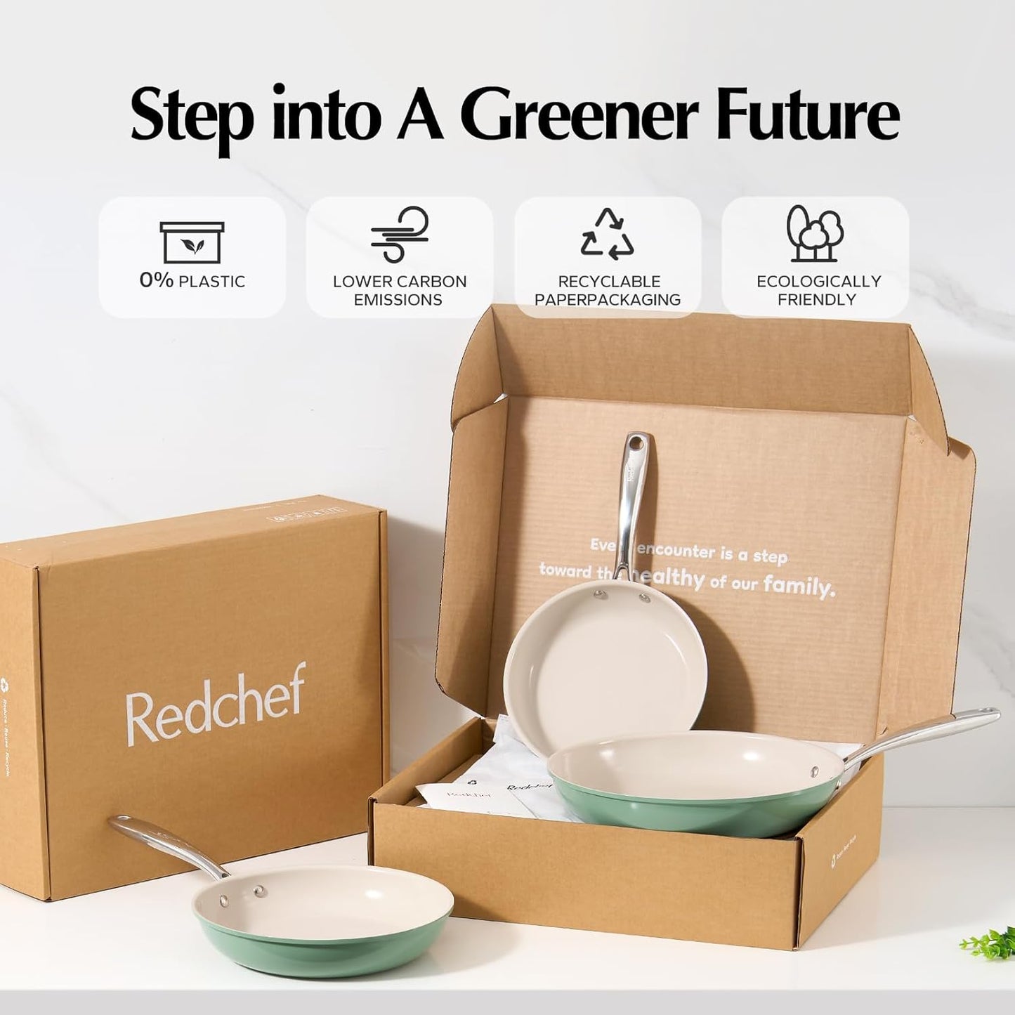 Redchef Nonstick Frying Pan Skillet, Ceramic Non-Stick Saute Pans, 11 inch Cooking Fry Pan with Stay Cool Handle, All Stovetops (Gas, Electric & Induction), Dishwasher/Oven Safe, PFAS-Free (Green)