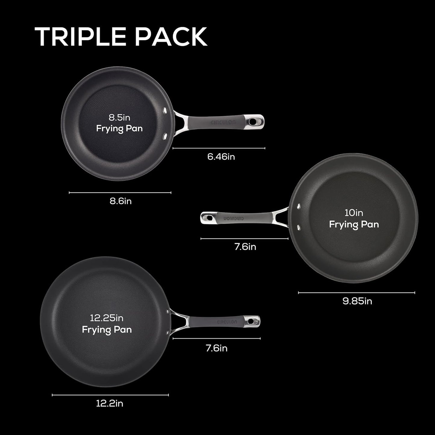 Circulon Radiance Hard Anodized Nonstick Frying / Fry Pan Set / Skillet Set - 8.5 Inch, 10 Inch, and 12.25 Inch , Gray