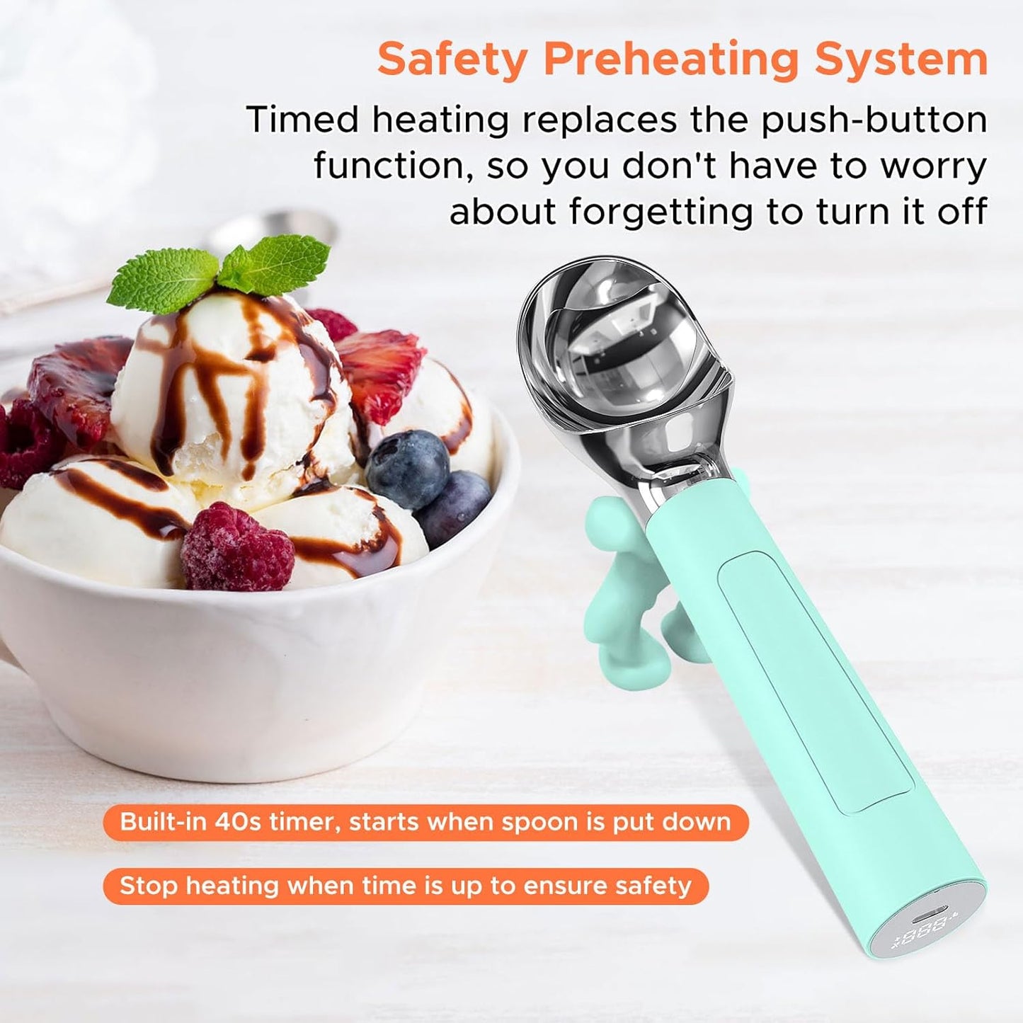 NEWEST Heated Ice Cream Scoop, Rechargeable Electric Warming Scooper with LED Display, Heats to 158°F for Hard Ice Cream, IP67 Waterproof, Easy for Seniors & Kids (Blue)