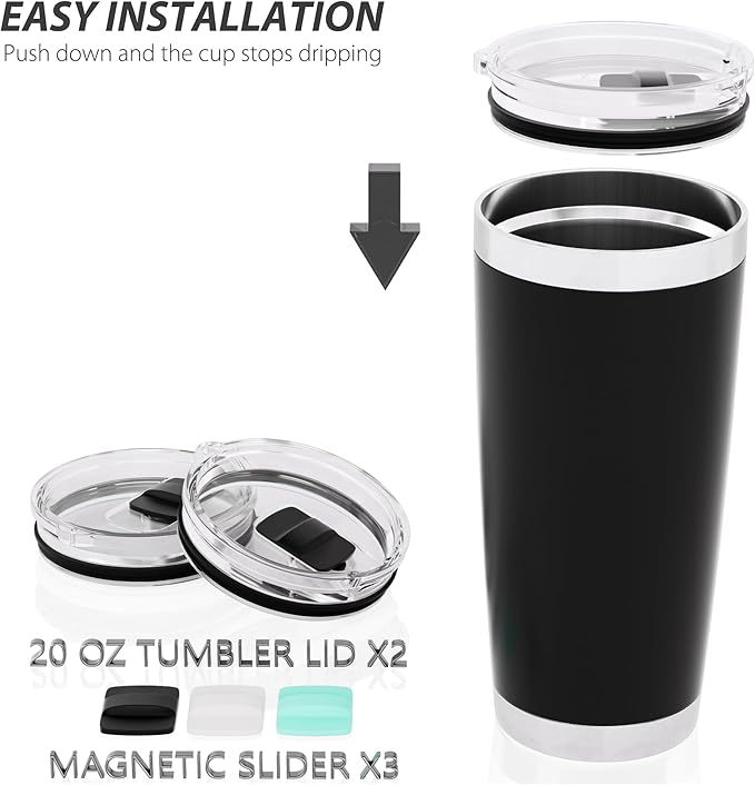 Tumbler Lid for 20oz YETI Tumbler, Replacement Tumbler Lids, Coffee Cup Covers with Magnetic Slider for Gift, BPA Free (2 pieces)