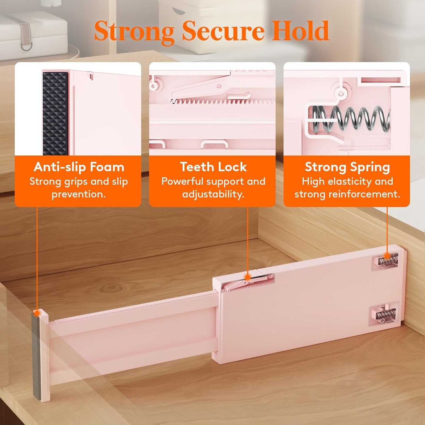Lifewit 16 Pack Drawer Dividers 4" High, 11-17" Adjustable Drawer Organizers for Clothes, Expandable Dresser Separators in Bedroom/Bathroom/Kitchen/Fridge/Office Organization and Storage, Pink