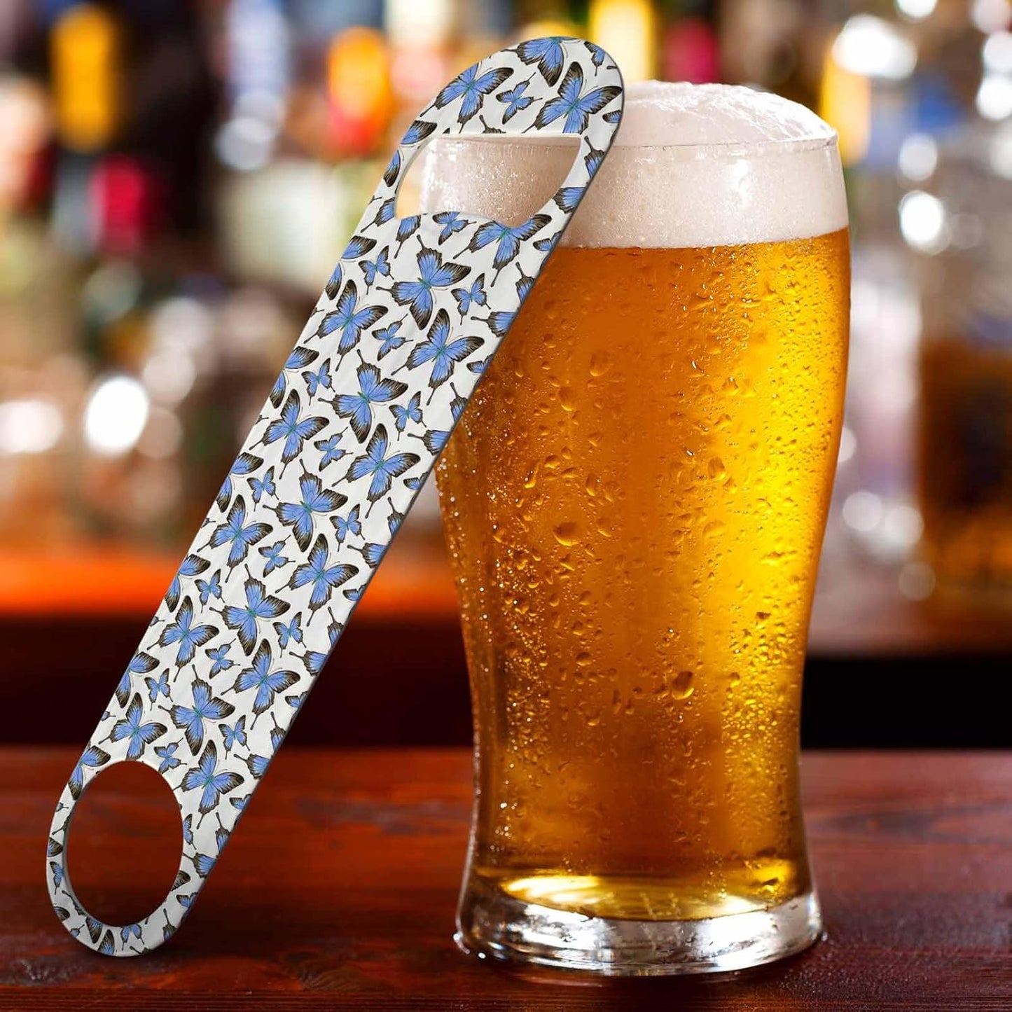 Butterflies Stainless Steel Bottle Opener Elegant Blue and Gray Wings Romantic Garden Summer Nature Flat Beer Bottle Opener Keychain for Home Kitchen Bar Restaurant Party Birthday Gift