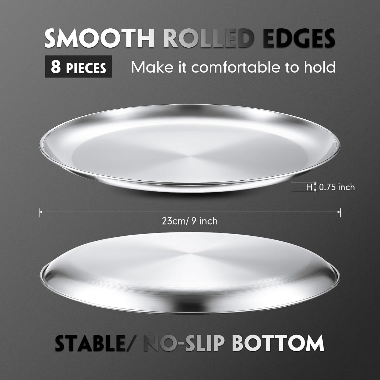 Thenshop 8 Pieces 9 Inch Pizza Pans Bulk Stainless Steel Sets Round Bakeware Pizza Trays for Oven Kitchen Baking Home Restaurant Safe Sturdy Reusable Easy Clean(Silver)