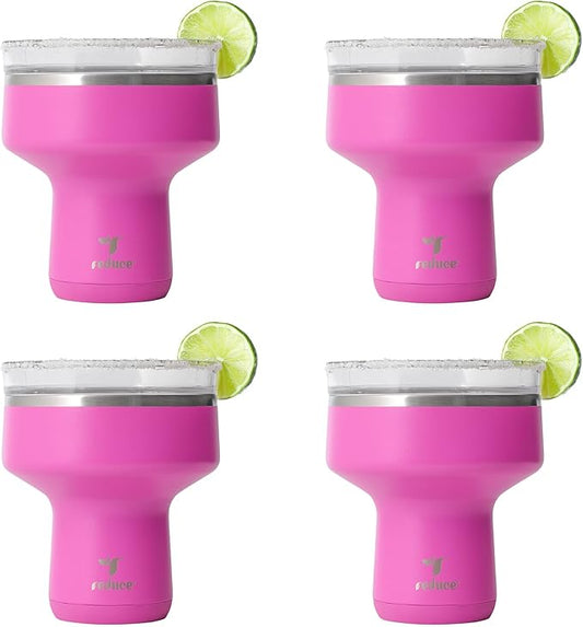 REDUCE Saltini 16oz Cocktail Tumbler - Insulated Margarita Tumbler with Lid-Keeps Drinks Cold for 10 Hours-360 Sippable Martini Glass Alternative-Shatterproof Perfect for Parties-Sunset Fuchsia-4 Pack