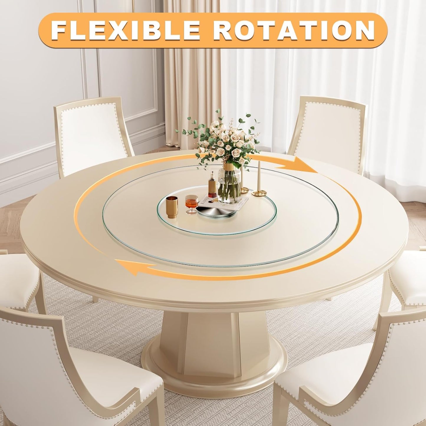 27'' Glass Lazy Susan Turntable Dining Table, 360 ° Round Dinner Plate Rotating Tray Transparent Dinner Plate, Silent and Smooth Rotation of The Dinner Plate (27inch/70cm)