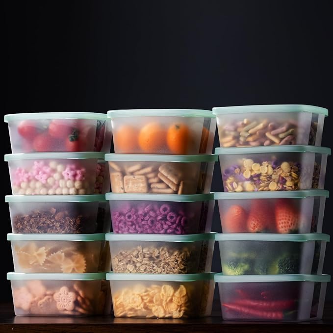 LivLab Mker 30 PCS Freezer Food Storage Containers with Lids - Meal Prep Fruit Storage Containers for Fridge - Bpa-Free Reusable Lunch Boxes for Leftovers, Salad, Fruits -15 Sets | 20 fl oz | 2.5 Cups