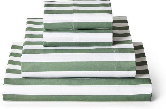 Mellanni Queen Sheets Set - 4 PC Iconic Collection Bedding - Hotel Luxury, Extra Soft, Cooling Bed Sheets - Wrinkle, Fade, Stain Resistant (Queen, Oxford Stripe Sage)