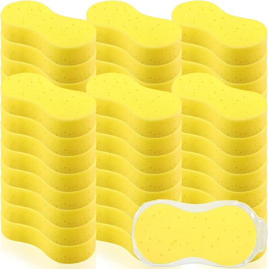 Vesici 48 Pack Car Wash Sponges Large Sponges Bulk Big All-Purpose Scrubber Thick Foam Car Cleaning Supplies for Washing Boat Kitchen Household with Single Vacuum Compressed Packing (Bright Yellow)