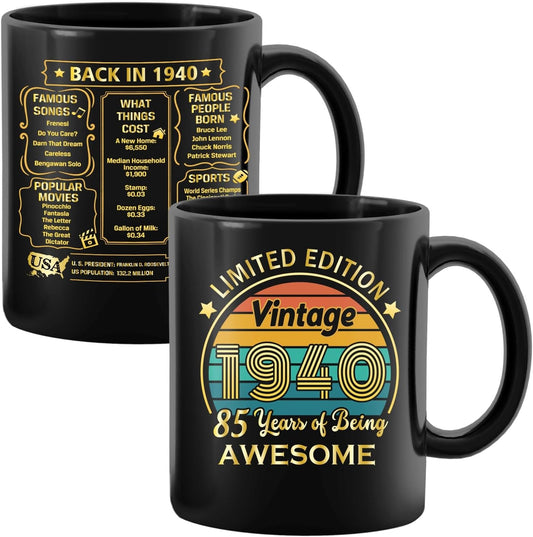 QUPT 85th Birthday Gifts for Women Men, 85th Birthday Gifts for Him, 1940 Birthday Gifts for Women Men, 85 Years Old Gifts, 1940 Birthday Gifts for Her Him, 85th Birthday Presents Coffee Mug
