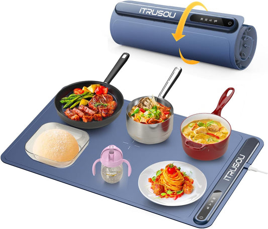 Electric Warming Tray - Full Surface Heating,Rollable & Portable,Premium Silicone Nano-Material,3 Temperature Settings,Auto Shut-Off -Versatile Food Warmer for Gatherings,Parties,Everyday Use
