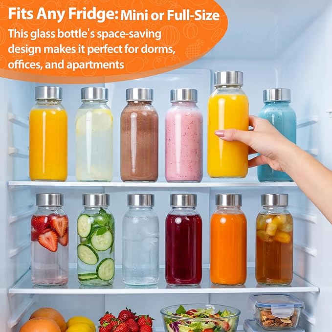 8 oz Glass Water Bottles with Lids, 10 Pack Small Glass Juice Bottles with Stainless Steel Caps & Funnel, Leak-Proof Containers for Juicing, Milk, Ginger Shots, Smoothies, Wellness Drinks