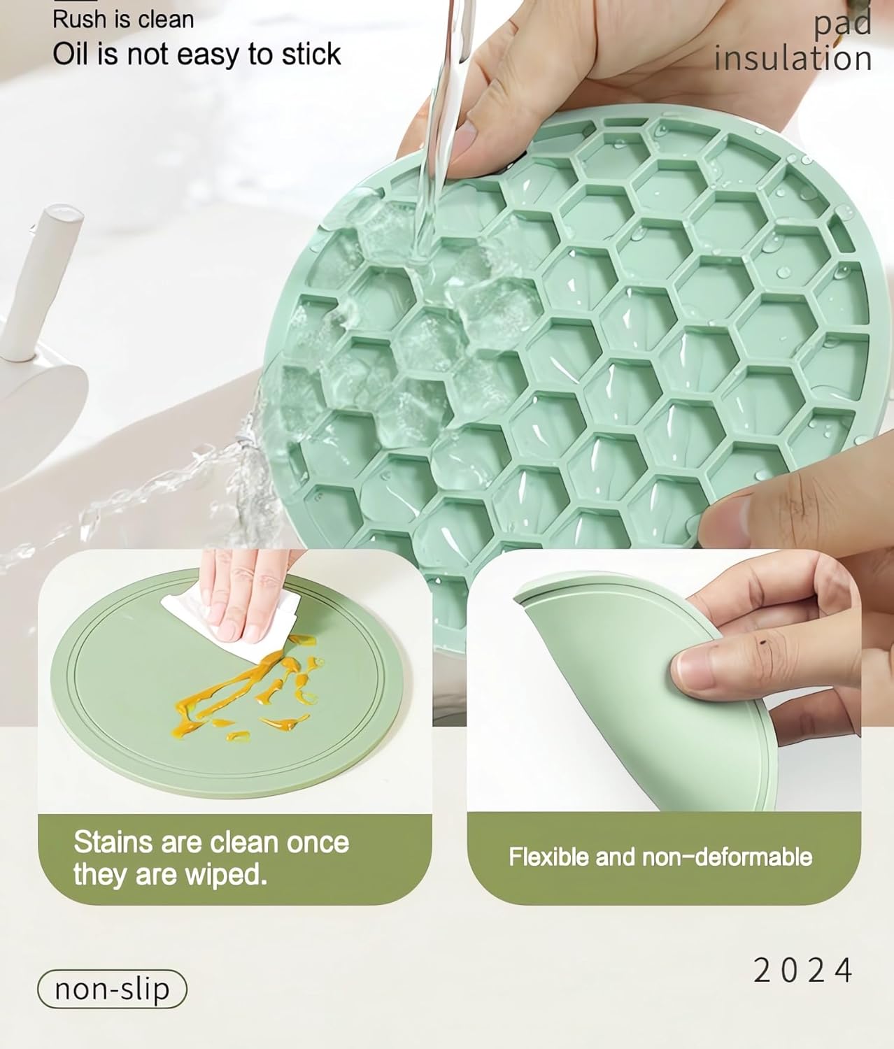 5-Pack Silicone Trivet Mats for Hot Pots, Pans & Dishes – Non-Slip Heat Resistant Round Placemats, Kitchen Counter Protectors & Coasters (Home Essentials Dark Green 6.3"*6.3"*0.24")