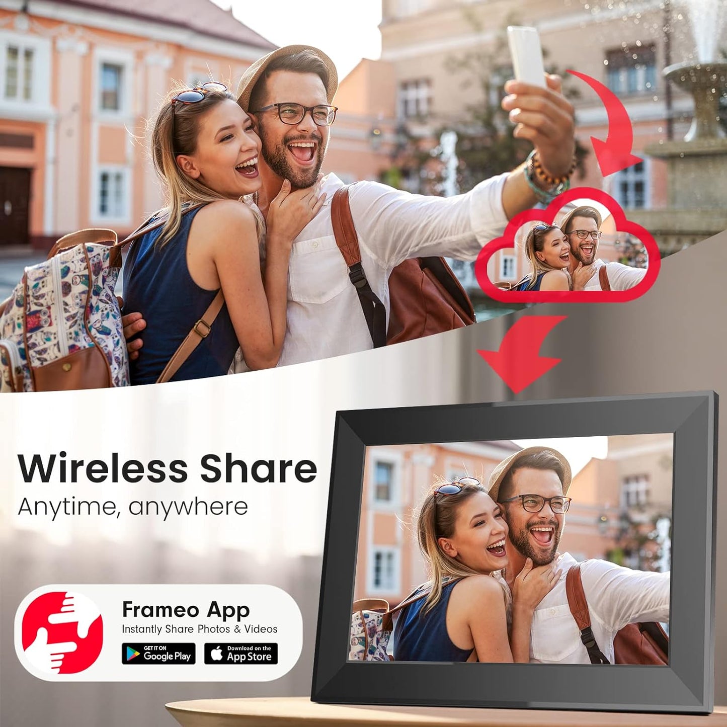 10.1 Inch Digital Picture Frame with 32GB Storage, Frameo WiFi Digital Photo Frame, 1280 * 800 IPS Touch Screen, Auto-Rotate Slideshow, Easy to Share Photo/Video via Free App