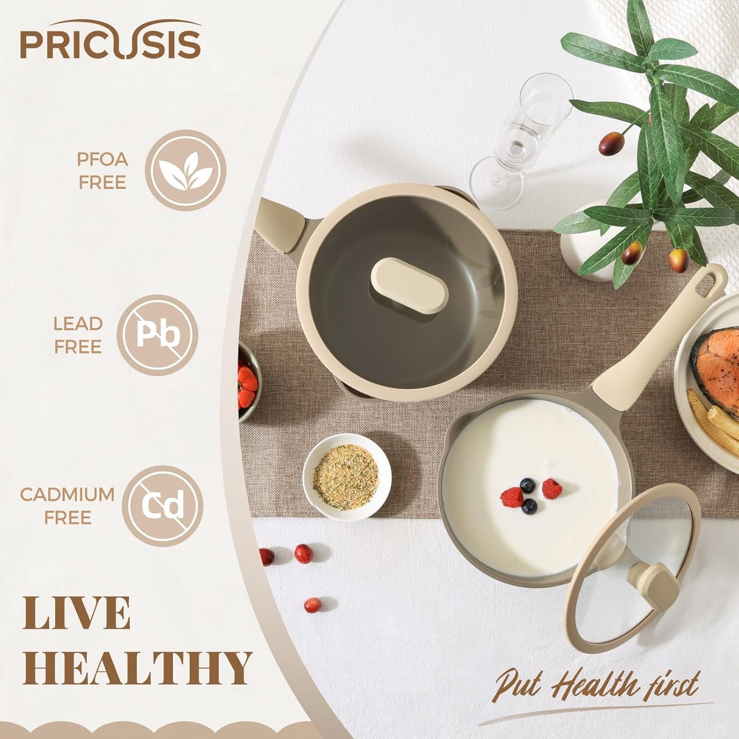 Nonstick Saucepan Set with Lids, 2QT and 2.7QT Sauce Pan Set, Non Toxic Sauce Pots with Pour Spouts for Multipurpose Use, PFOA Free, Induction Compatible Apricot