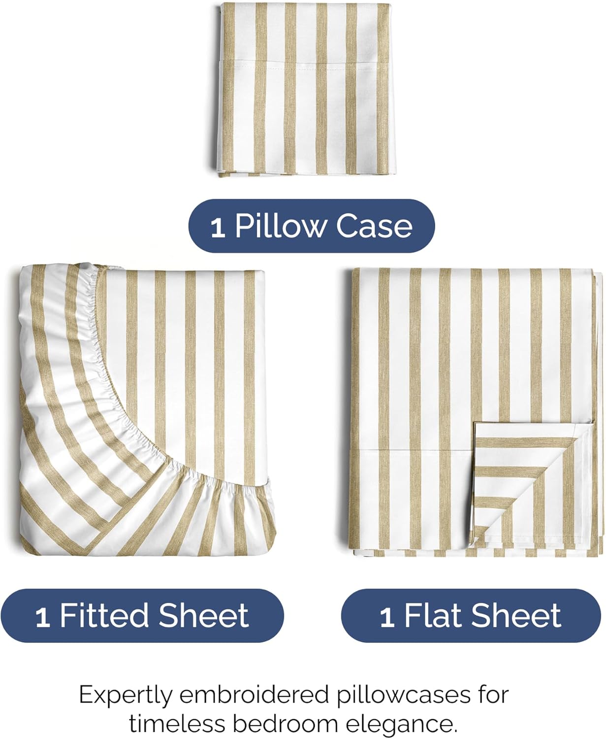 Twin Size 3 Piece Sheet Set - Comfy Breathable & Cooling Bed Sheets Set - Hotel Luxury Bedding for Women, Men, Kids, Teens, Boys & Girls - Deep Pockets, Soft, Wrinkle Free - Oeko-Tex - Beige Stripes 2