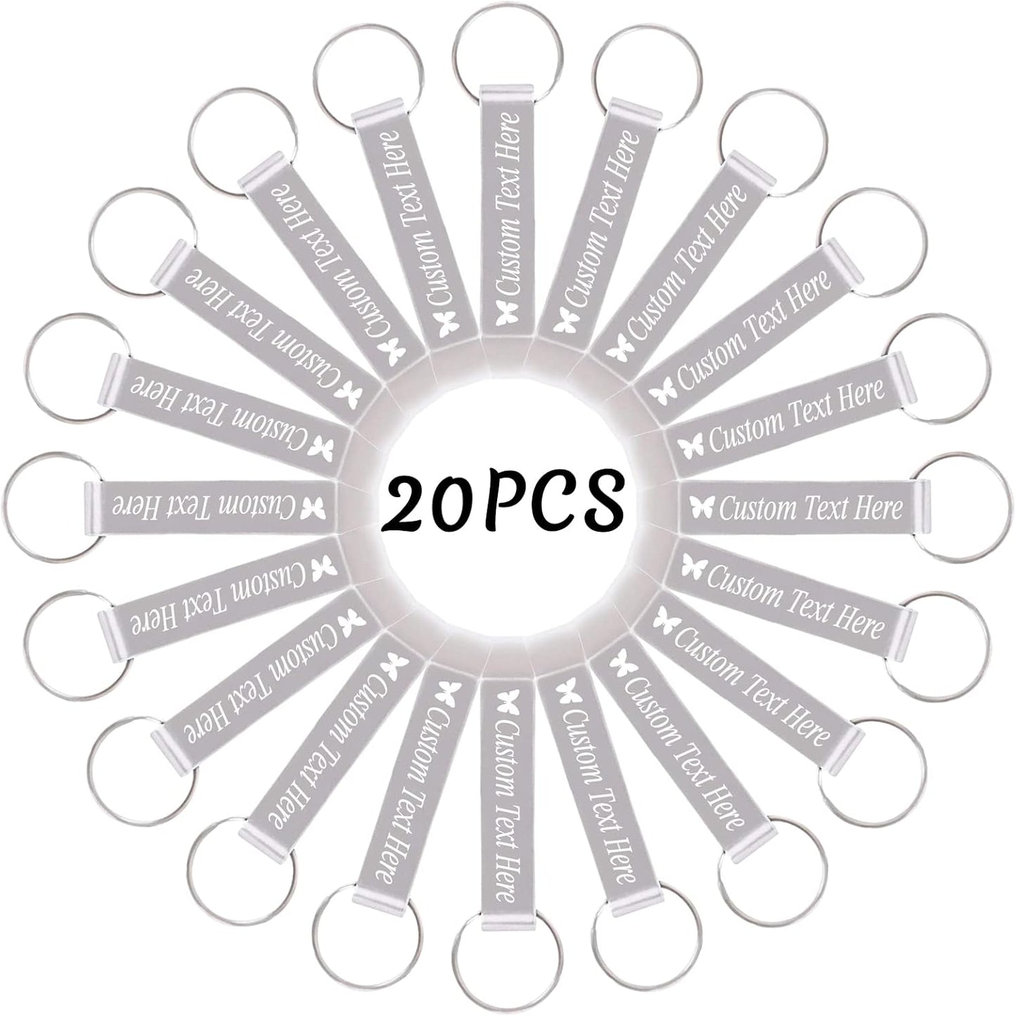20PCS Personalized Bottle Opener Keychain Bulk Custom Beer Bottle Opener with Logo Text Engraved Wedding Bottle Opener Favors Customized Gifts for Guests Baby Shower Birthday Party-Silver