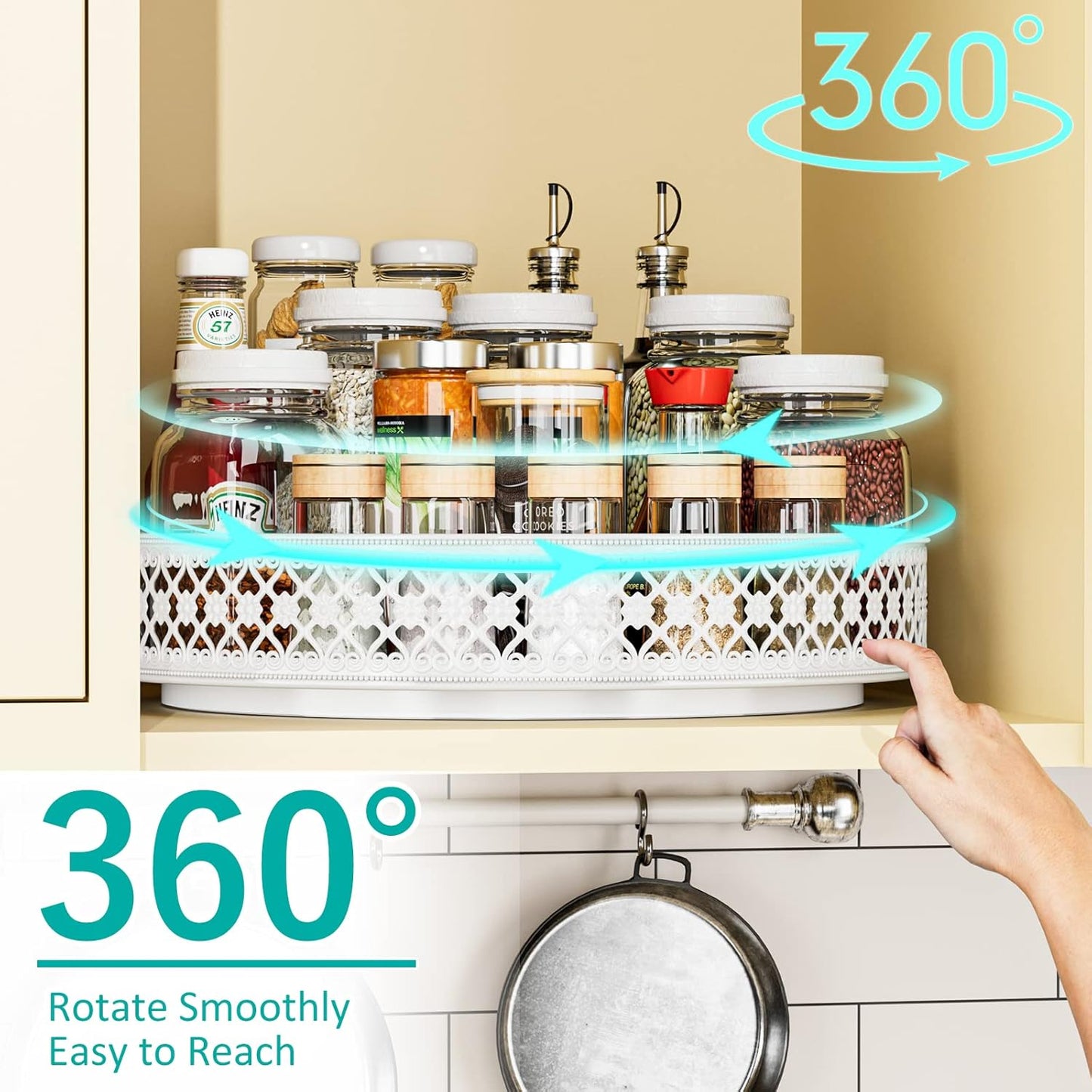 Ovicar Lazy Susan Organizer Turntable - 11 inch Rotating Spice Rack Metal Lazy Susan for Cabinet Pantry Kitchen Countertop Dining Table Cupboard Bathroom Refrigerator Vanity (11 inch White)