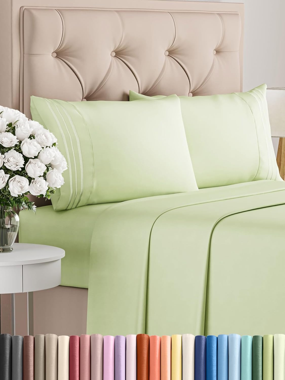 Queen Size 4 Piece Sheet Set - Comfy Breathable & Cooling Bed Sheets Set - Hotel Luxury Bedding for Women, Men, Kids, Teens, Boys & Girls - Deep Pockets and Wrinkle Free - Oeko-Tex - Light Sage Green