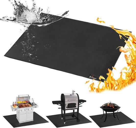 Under Grill Mats for Outdoor Grill - 48x40 Inch BBQ Mat for Under Barbecue - Double-Sided Fireproof Patio & Deck Protector Mat - Fire Pit Mat -Oil-Proof Grill Floor Pads - Stove Mat Patio Accessories