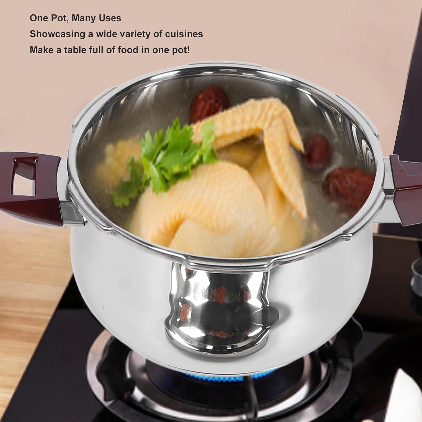 Stainless Steel Pressure Cooker 80KPA, Cookware Pressure Canner Rice Cooker with Safety Valve Devices, Compatible with Gas & Induction Cooker (7L)
