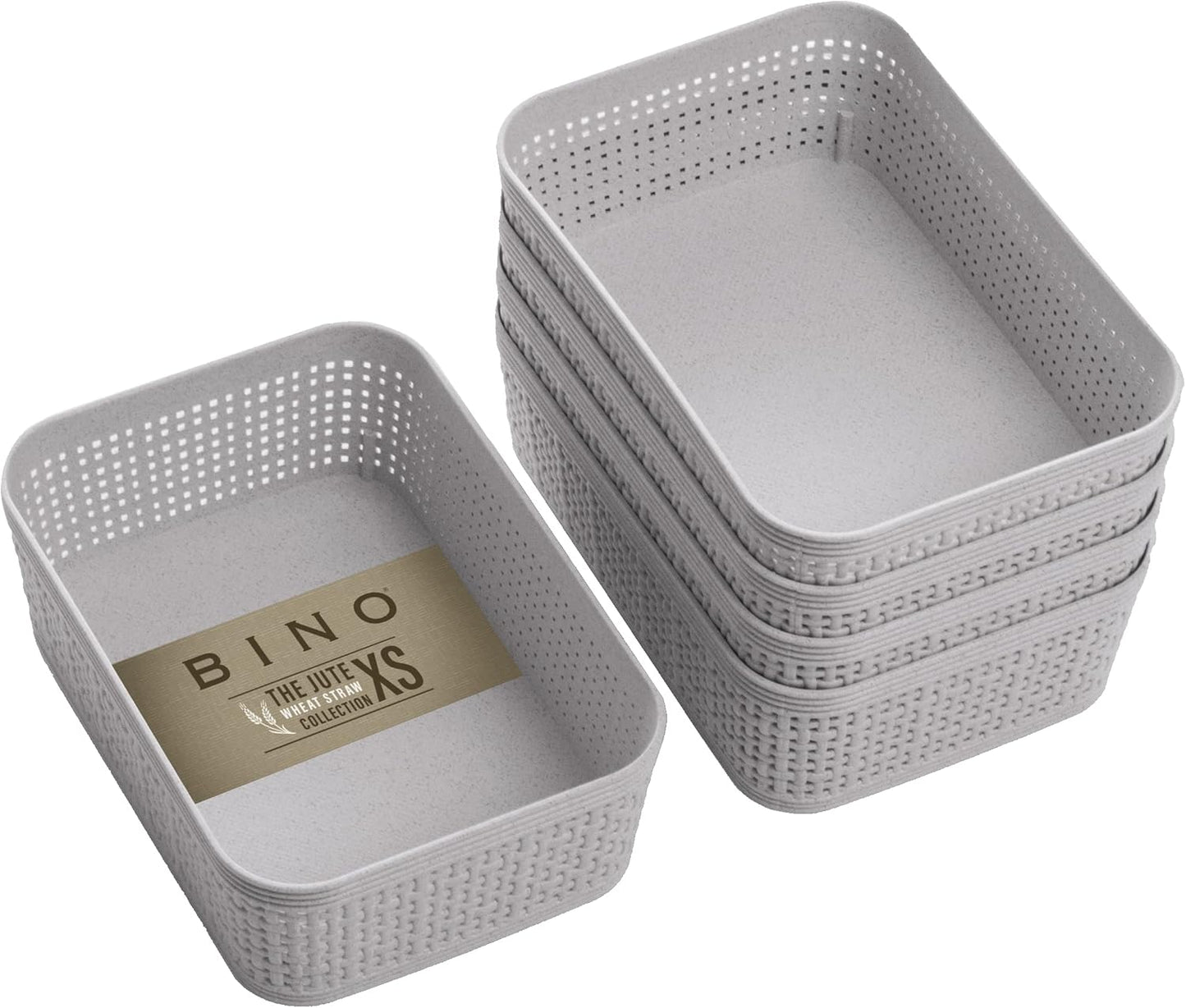 BINO | Woven Plastic Basket | XS (Natural Grey), 5-Pack | THE JUTE COLLECTION | Home Organization, Space - Saving Storage, Stylish Design | Jute Basket | Plastic Storage Basket