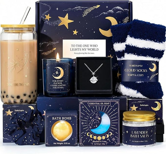 Birthday Gifts for Women, 9pcs Starry Sky Christmas Gift Ideas Mothers Day Gift Baskets Unique Birthday Anniversary Box Self Care Set for Her Mom Sister Wife Friend Friendship Teacher Boss Lady