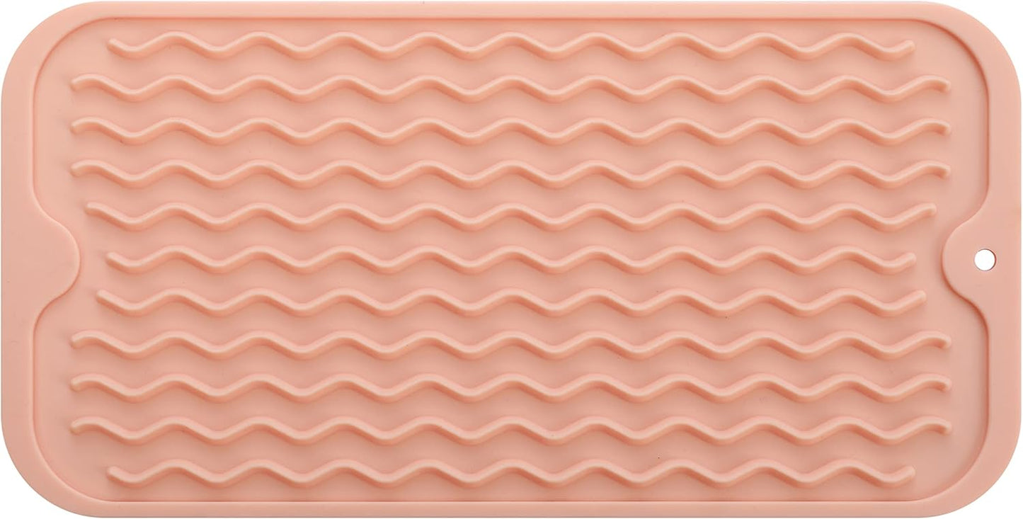 Silicone Dish Drying Mat for Multiple Usage,Easy clean,Eco-friendly,Heat-resistant Silicone Mat for Kitchen Counter or Sink,Refrigerator or Drawer Liner Pink S 12 inches x 6 inches