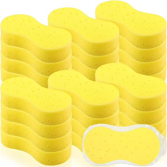 Vesici 24 Pack Car Wash Sponges Large Sponges Bulk Big All-Purpose Scrubber Thick Foam Car Cleaning Supplies for Washing Boat Kitchen Household with Single Vacuum Compressed Packing (Bright Yellow)