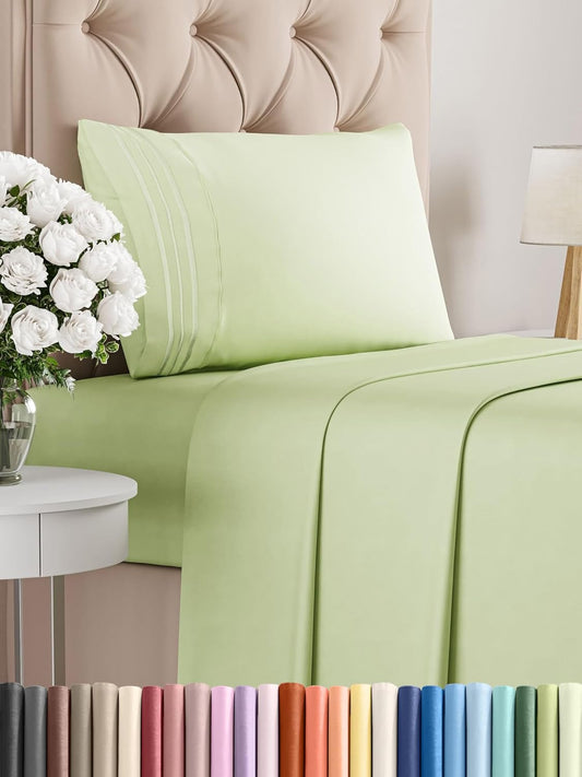 Twin Size 3 Piece Sheet Set - Comfy Breathable & Cooling Bed Sheets Set - Hotel Luxury Bedding for Women, Men, Kids, Teens, Boys & Girls - Deep Pockets and Wrinkle Free - Oeko-Tex - Light Sage Green