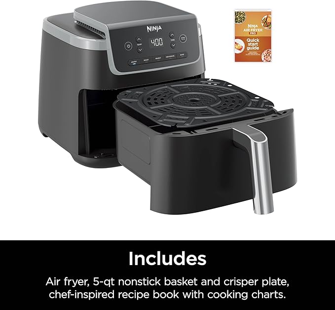 Ninja | Air Fryer | 5 QT Capacity | 5-in-1 Air Fry, Bake, Roast, Reheat, & Dehydrate | Air Crisp Technology | Nonstick Basket & Crisper Plate | Grey | AF142