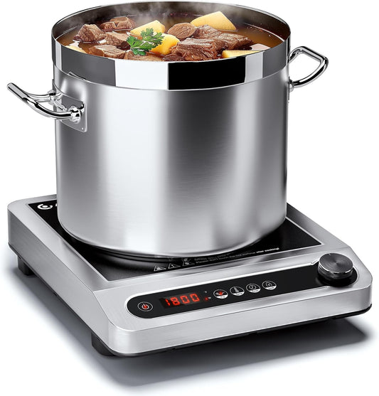 Induction Cooktop, 1800W Commercial Induction Burner, 7.3” Heating Coil Professional Countertop Stove Burner, Hot Plate 3 Hours Timer, 18 Levels Temperature & Power