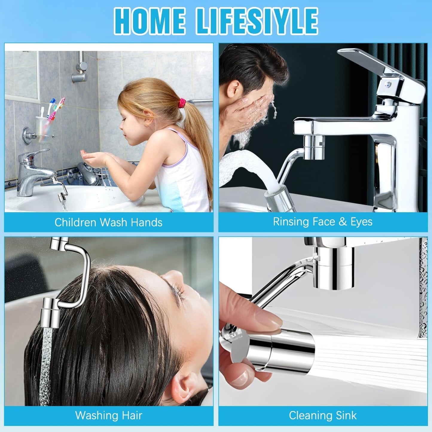Rotatable Faucet Aerator,1080° Swivel Faucet Extender,Heavy Duty Rotating Sink Extension, Universal Swivel Multifunctional Robotic Arm,2 Spray Modes for Kitchen & Bathroom