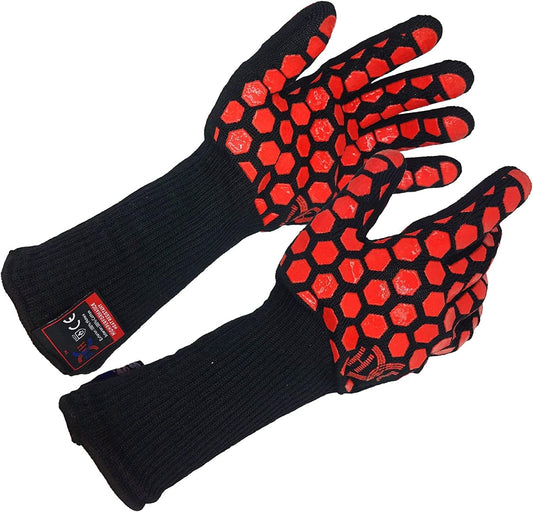 J H Heat Resistant Oven Glove:EN407 Certified 932 °F, 2 Layers Silicone Coating, Oven Mitts for Cooking, Kitchen, Fireplace,Camping, Grilling