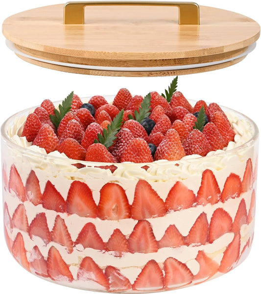 Large Salad Bowl, 8 inch Trifle Bowl Glass with Sealed Lid, Versatile Mixing and Serving Bowl for Laying Ice Cream,Cake,Cupcake,Salad,Fruit,Baking,Dessert and Party Diy, Microwave Safe