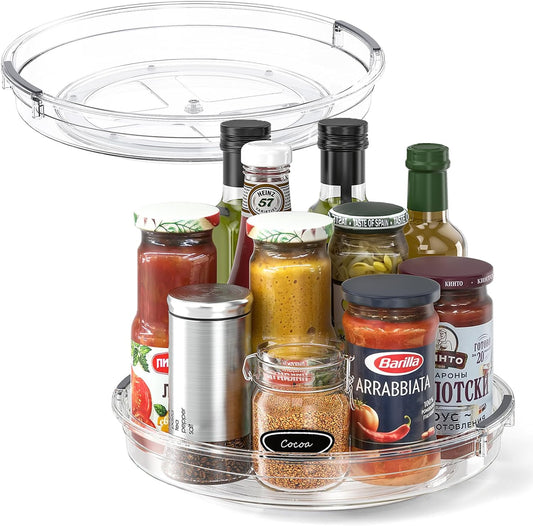 LAMU 2 Pack 10.6in Lazy Susan Organizer Turntable for Cabinet, Clear Lazy Susan for Refrigerator Rotating Organizer for Fridge, Kitchen, Pantry, Countertop, Bathroom, Medicine Cabinet Organizer