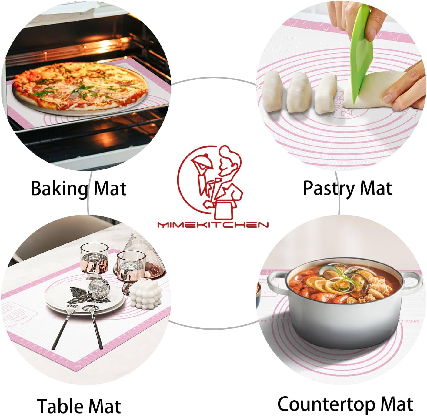 Silicone Pastry Mat for Dough Rolling, Extra Large Silicone Baking Mat with Measurements, Baking sheet for Cookies Fondant Pie Crust, Countertop Protector