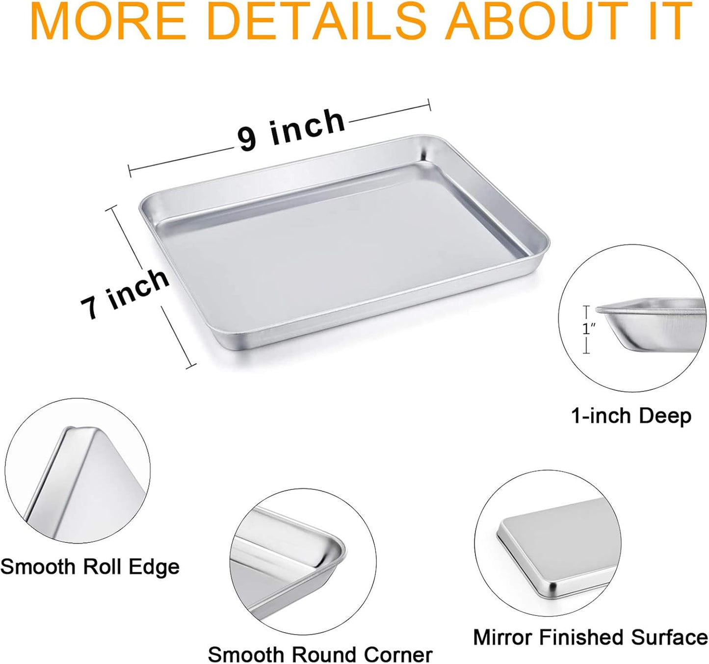 TeamFar 9'' x 7'' x 1'' Toaster Oven Pan with Rack Set of 4, Stainless Steel Compact Toaster Ovenware Pan with Cooling Rack, Healthy & Heavy Duty, Easy Clean & Dishwasher Safe, (2 Pans + 2 Racks)