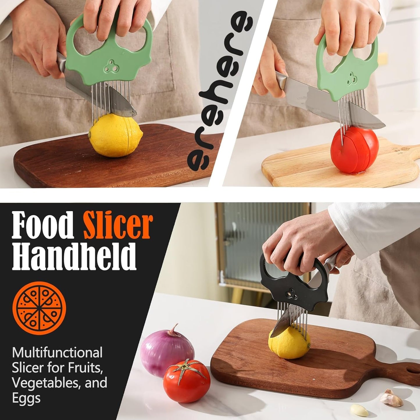Stainless Steel Onion Cutter & Egg Slicer – Multi-Function Vegetable Cutter and Herb Stripper for Avocados, Tomatoes, and Potatoes (White)