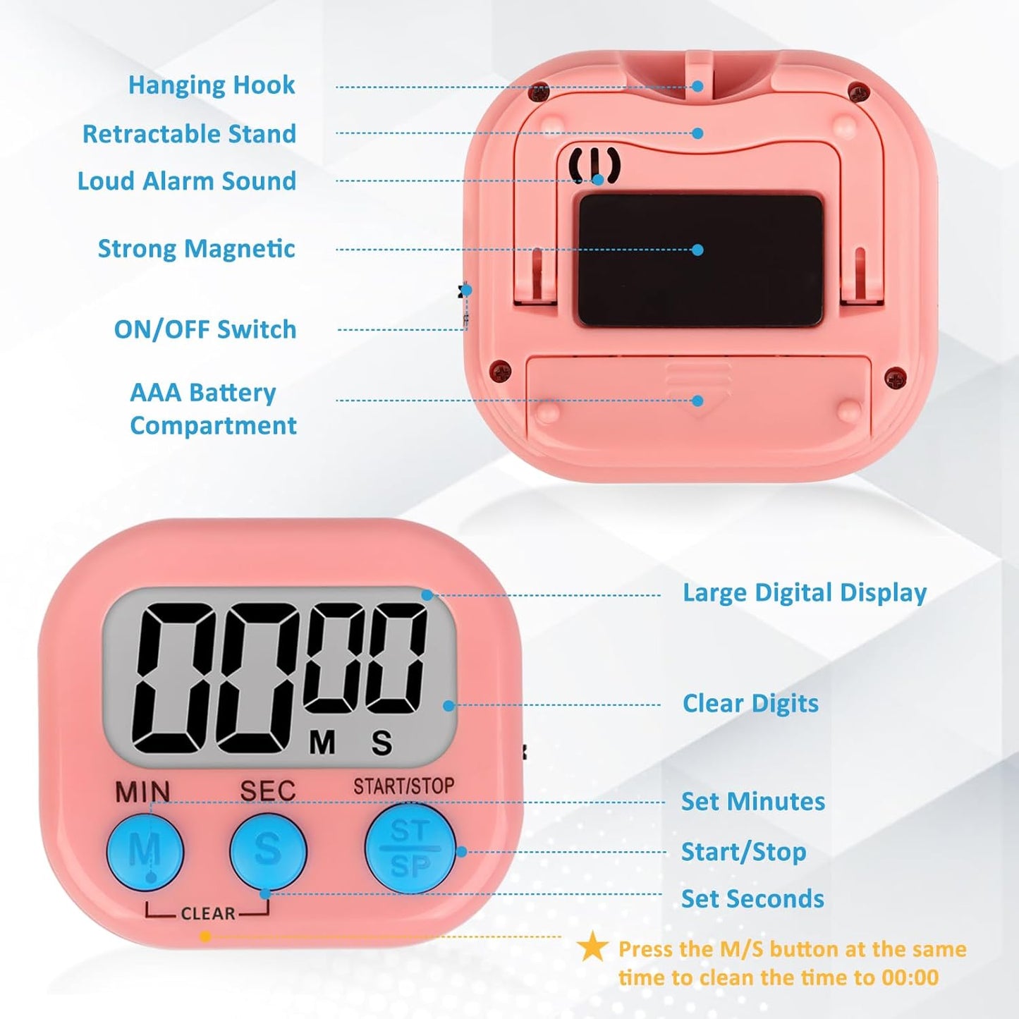 ZILLEEN 6 Pack Kitchen Timers for Cooking Digital Classroom Timers for Teachers Kids Blue Green Pink
