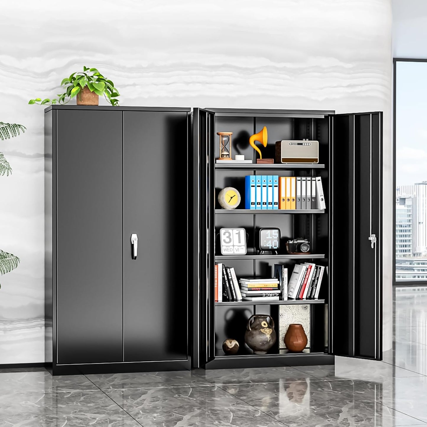 INTERGREAT Metal Storage Cabinets 72” Black Garage Steel Storage Cabinet with Doors and Shelves, Metal Tool Cabinet, Steel File Cabinet for Home Office, Basement, Warehouse, Classroom（Anti Tipping）