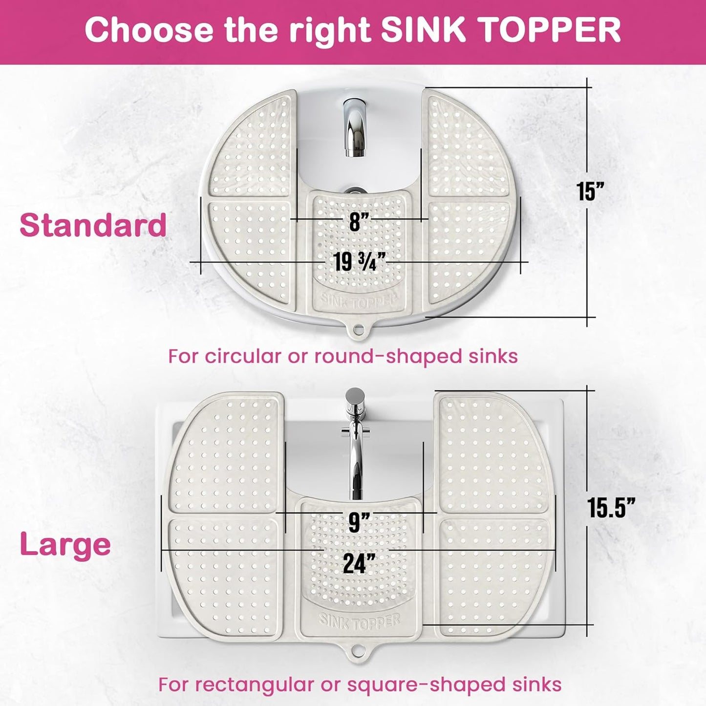 Sink Topper Bathroom Counter Cover & Storage Saver, Foldable Silicone Mat for Hot Tools, Hair Styling & Makeup, Beauty Brush Cleaning Mat, RV Camper Sink Cover & for Small Spaces (Standard Lavender)