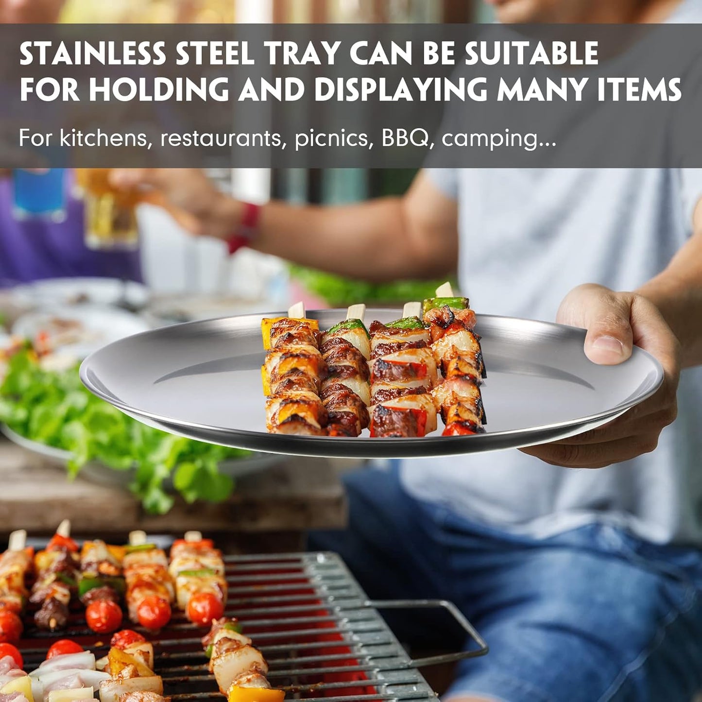 Thenshop 6 Pieces 12 Inch Pizza Pans Bulk Stainless Steel Sets Round Bakeware Pizza Trays for Oven Kitchen Baking Home Restaurant Safe Sturdy Reusable Easy Clean