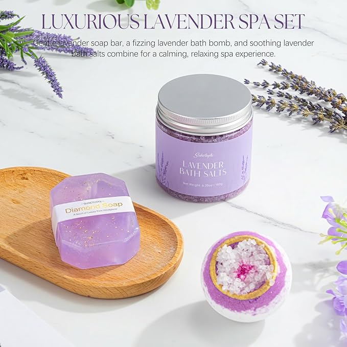 Spa Gifts for Women, 9pcs Happy Birthday Gifts for Women, Unique Birthday Relaxation Mothers Day Gift Christmas Ideas Relaxing Lavender Set Self Care Gift Basket for Her Mom Sister Friend Teacher
