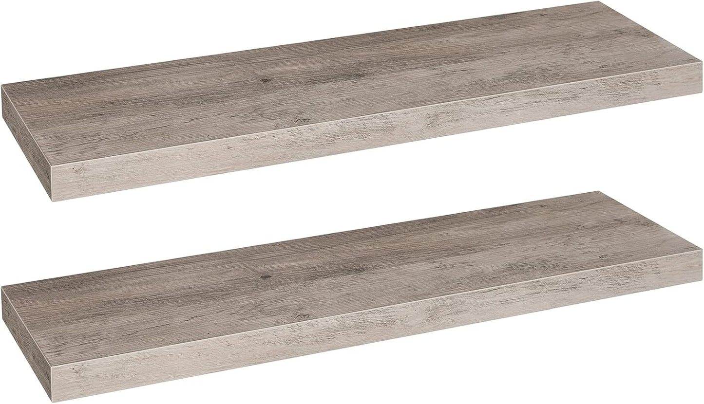 HOOBRO Floating Shelves for Wall, Wall Mounted Shelf Set of 2, 31.5" Hanging Shelf with Invisible Brackets, for Wall in Bathroom, Bedroom, Toilet, Kitchen, Living Room, Office, Greige BG80BJP201