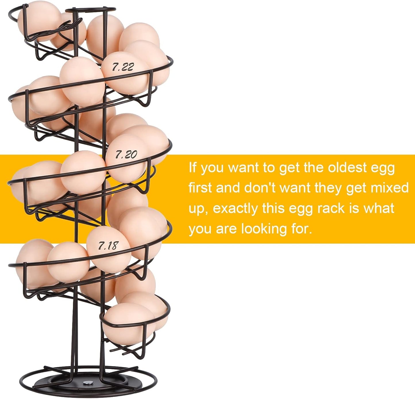 Toplife Spiral Design Metal Egg Skelter Dispenser Rack, Storage Display Rack, Brown