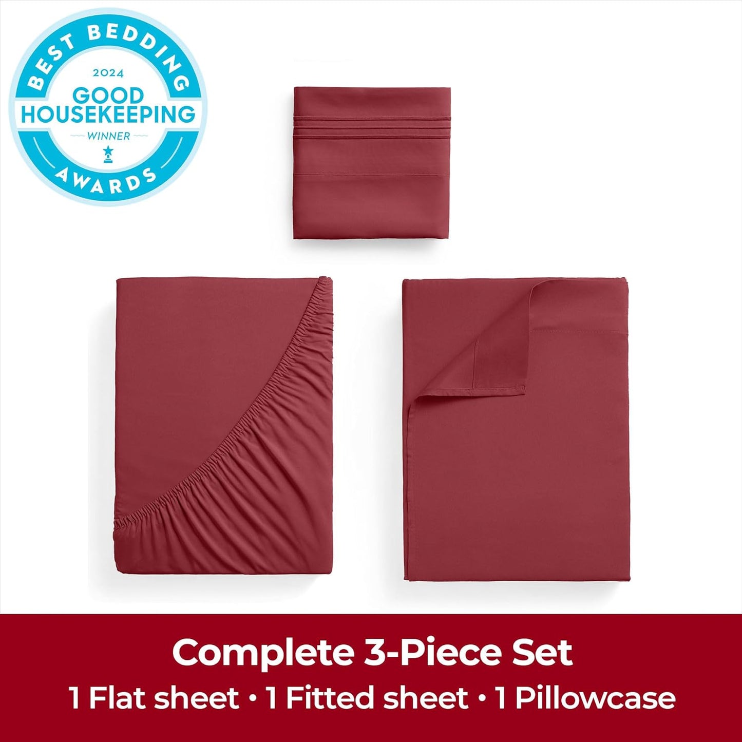 Mellanni Twin XL Sheets Set - 3 PC Iconic Collection Bedding - Hotel Luxury, Extra Soft, Cooling Bed Sheets - Wrinkle, Fade, Stain Resistant (Twin Extra Long, Brick Red)